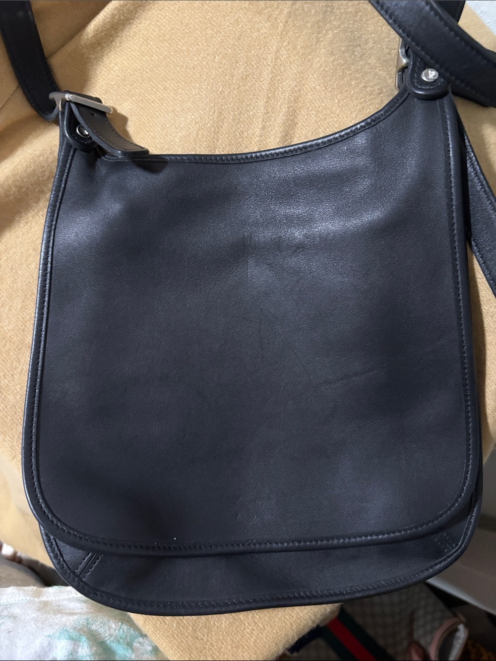Coach Black Leather Messenger Bag with Adjustable Strap